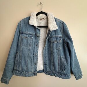 Blue Denim Jacket with White Sherpa Lining